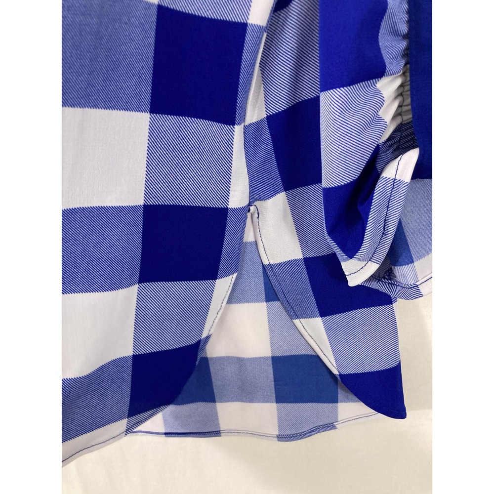 Nygard Button Front Blouse XL Blue Buffalo Plaid Ultra Soft Comfy Stretch Preppy - Picture 6 of 8